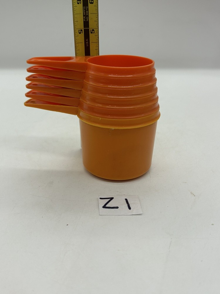 Vintage 6 Pc Set Orange Tupperware Stacking Nesting Measuring Cups