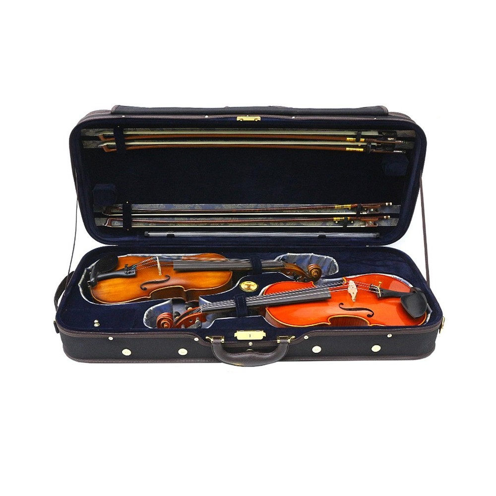 Double Violin Case Professional Hard Oxford Backpack Silk Lining Handle Storage