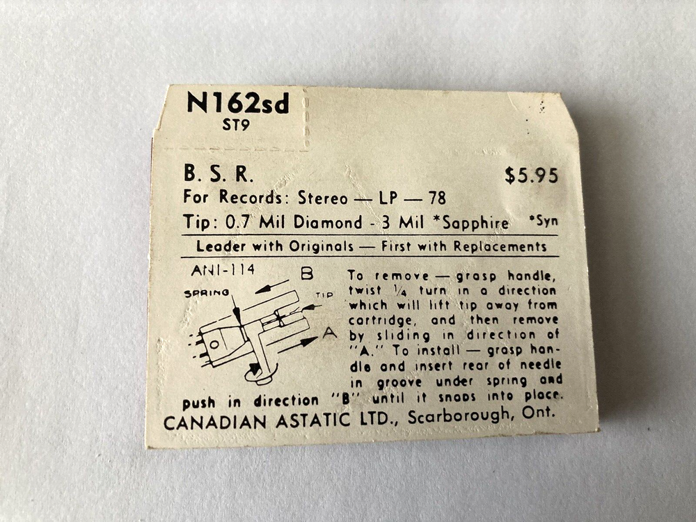 Astatic Diamond Phonograph Needle N162sd LP 78