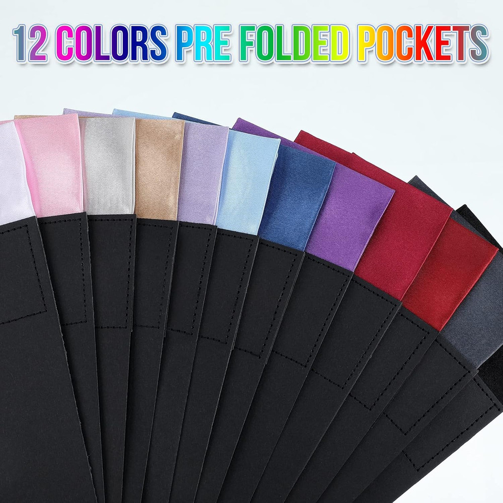 12 Pcs Men's Flat Prefolded Pocket Square Masculine Polyester Suit Rectangular P