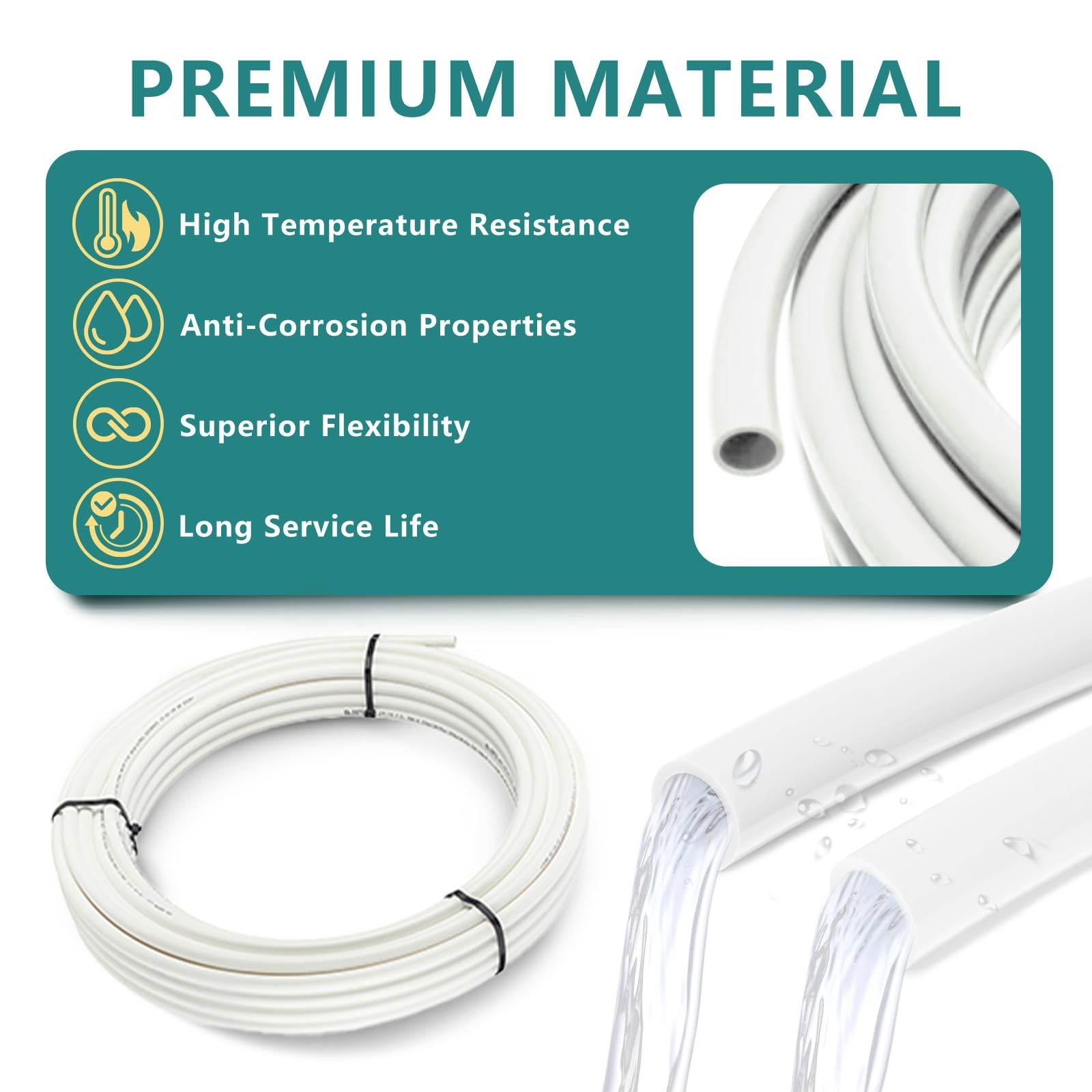 3/4 Inch White PEX-B Pipe, 100 Ft Pex B Tubing with a Pipe Cutter, 10PCS Brass