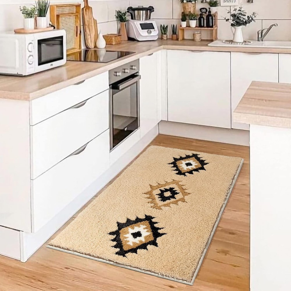 DEXDE Bathroom Rugs 24x36 Boho Cream 2' x 3' (Rectangular), Beige