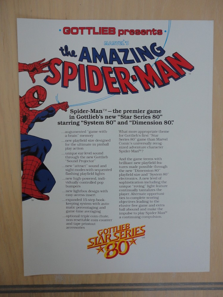 Spiderman Pinball Machine 2 Page Original Magazine Pull Out Advertisement