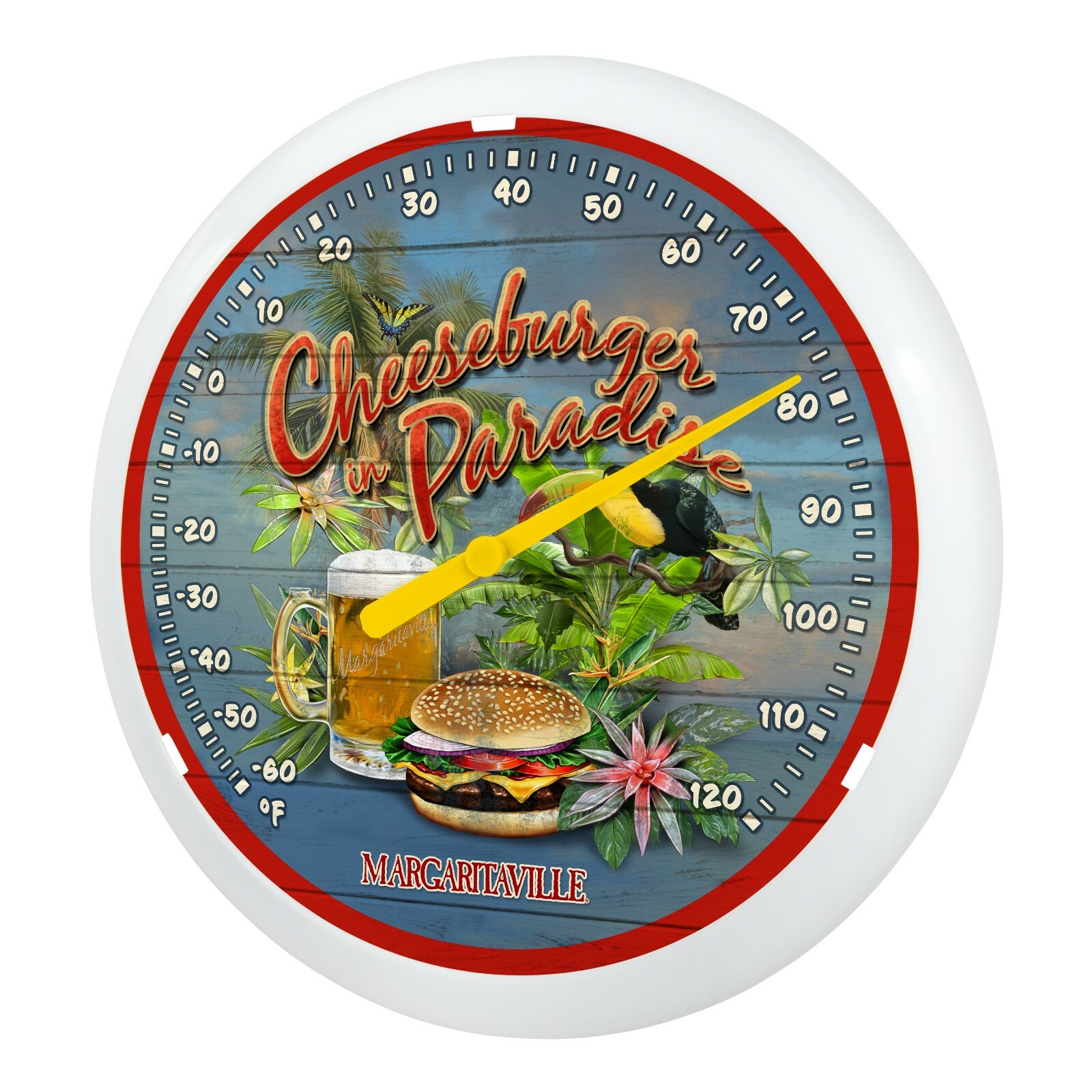 104-67667MV Margaritaville Cheeseburger 13.25" Indoor/Outdoor Dial Thermometer