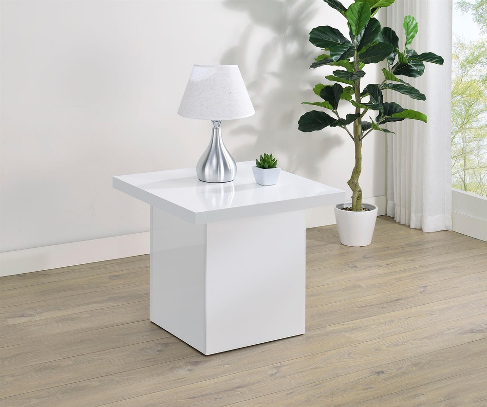 Coaster Devar Square Engineered Wood Side End Table in White High Gloss