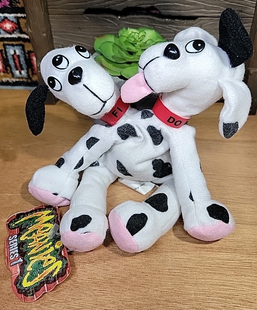 New 1997 Meanies Series 1 Fi-Do The Dalmutation 2 Headed Dog Plush W/ Tag Topkat