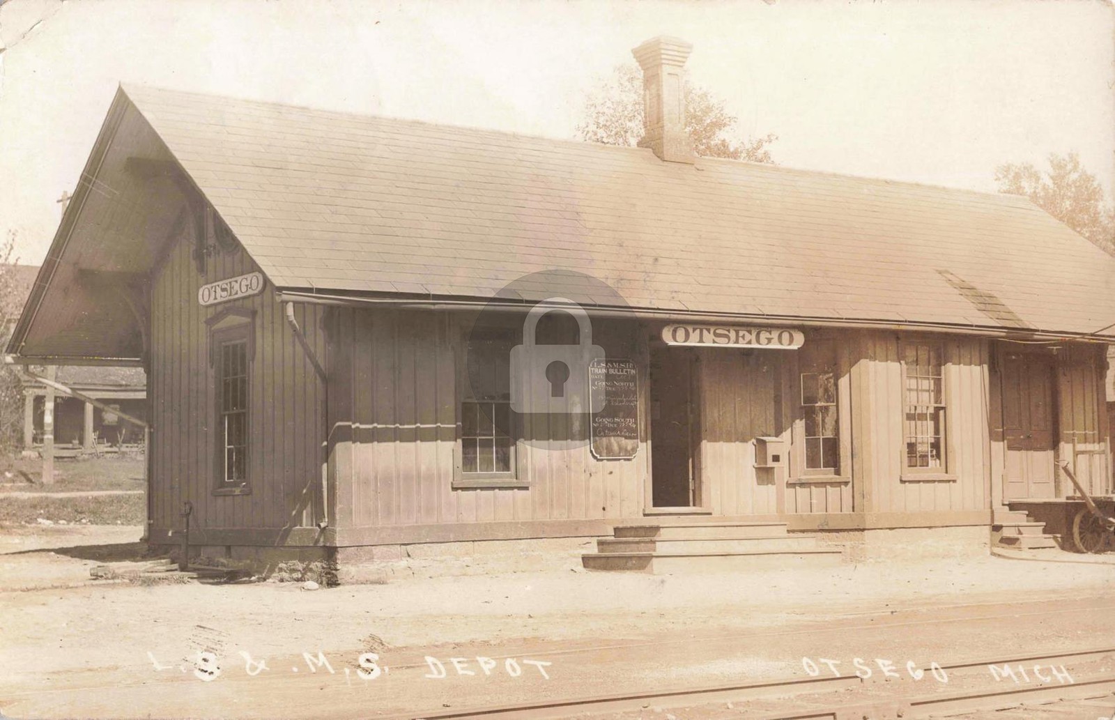 Railroad L.S. & M.S. Depot, Otsego MI Michigan RPPC Photo Postcard COPY