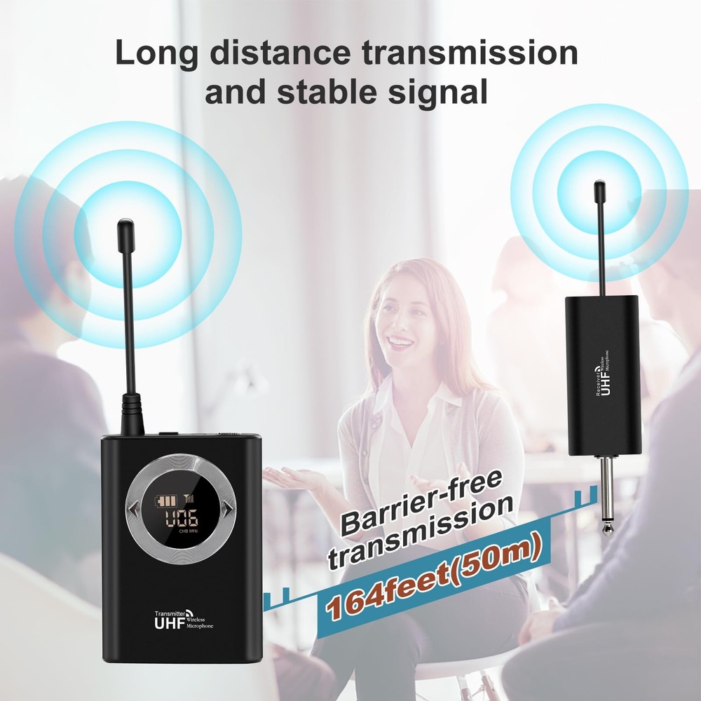 Wireless Microphone Headset, Head Mic Speaker System, UHF Professional Handhe...