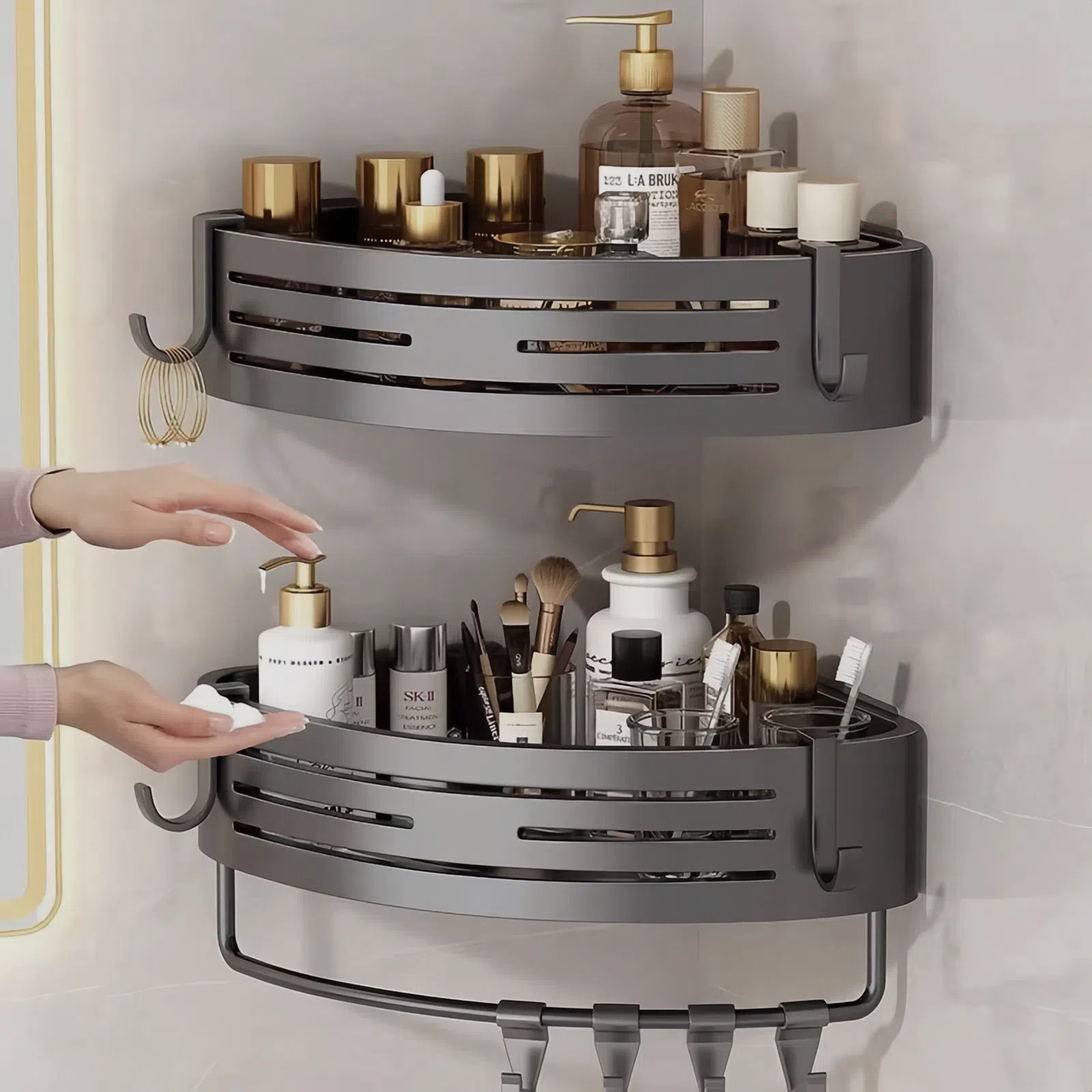 2 Pack Corner Shower Caddy Bathroom Organizer Storage Shelf No Drilling Rack