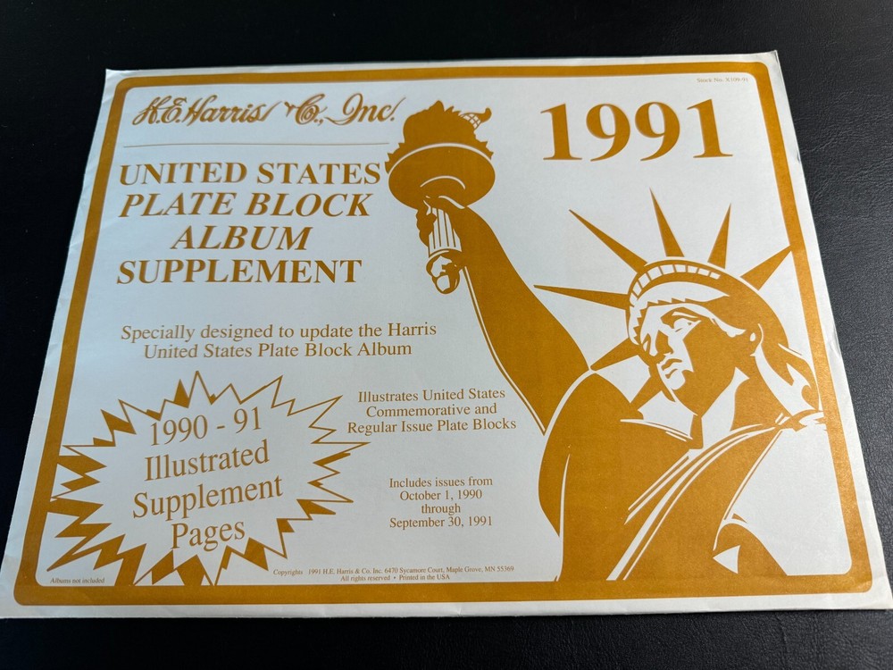 Harris 1991 United States Plate Block Album Supplement X109-91 NEW Old Stock
