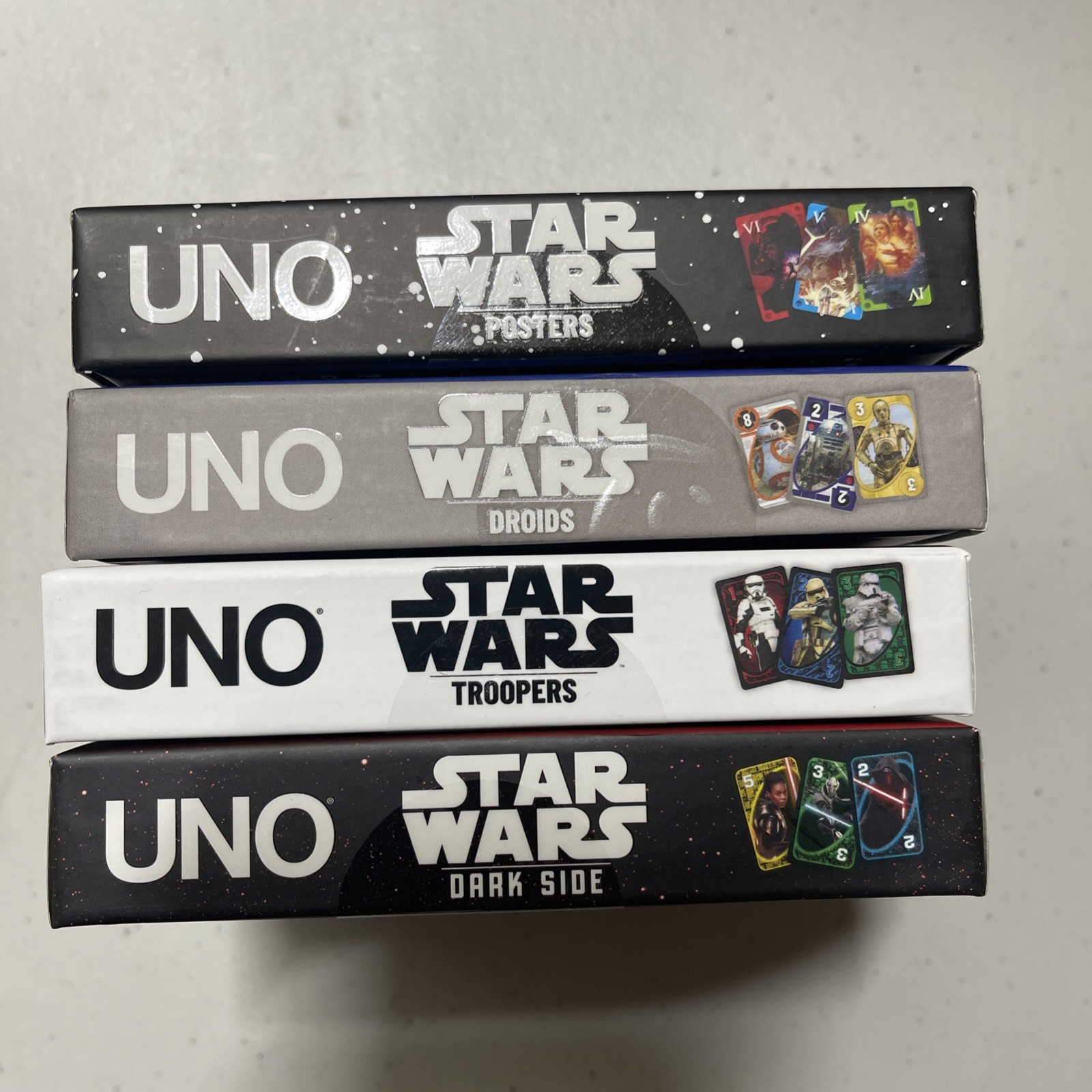 Disney Star Wars UNO Fandom Game- Posters, Troopers, DarkSide, & Droids Set of 4