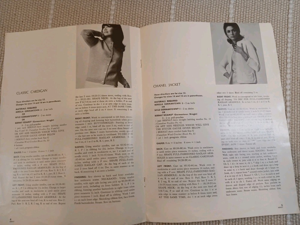 1966 Berella Germantown Bernat Basic Six Sweater Pullover kNITTING PATTERN-MG4