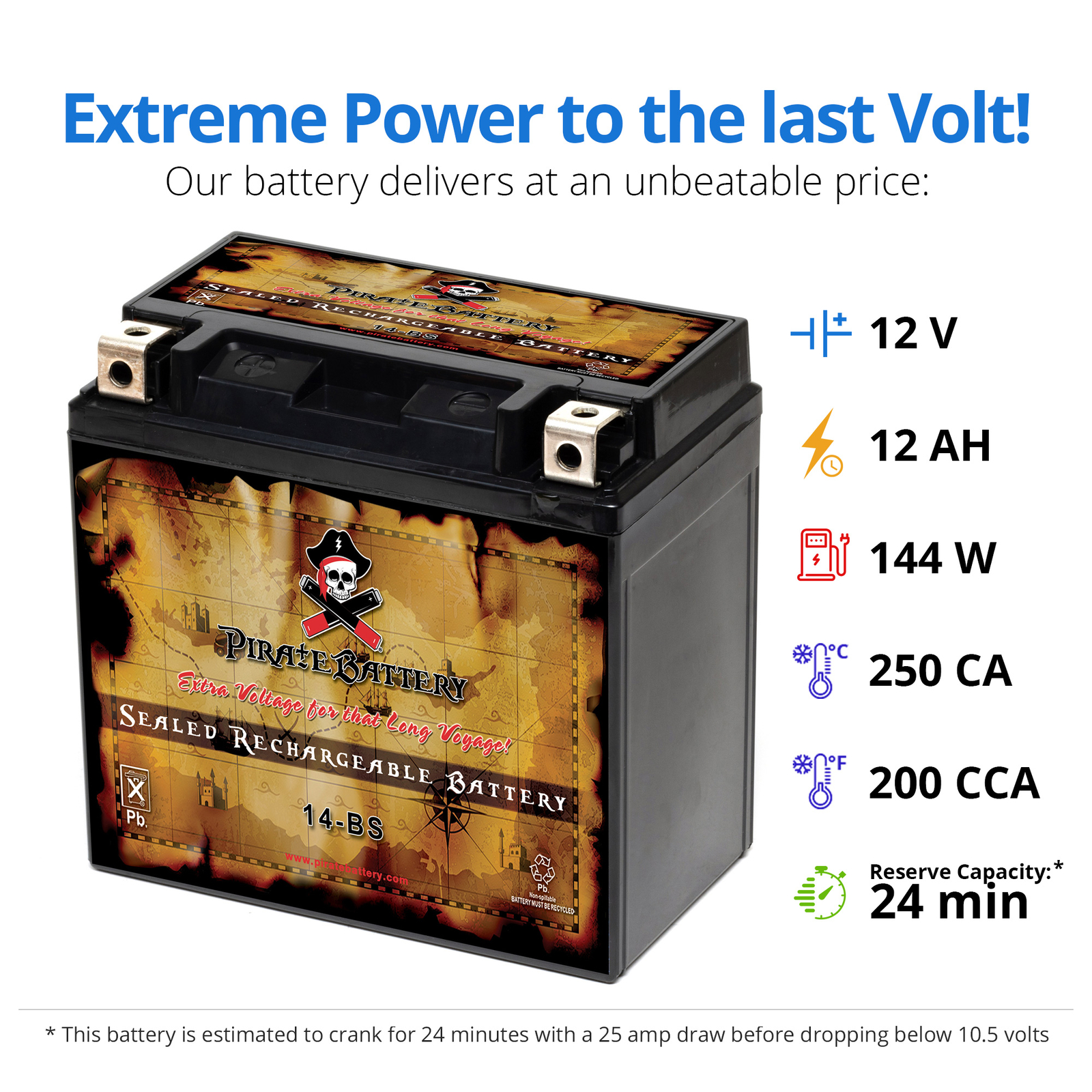 YTX14-BS High Performance - Maintenance Free - Sealed AGM Motorcycle Battery