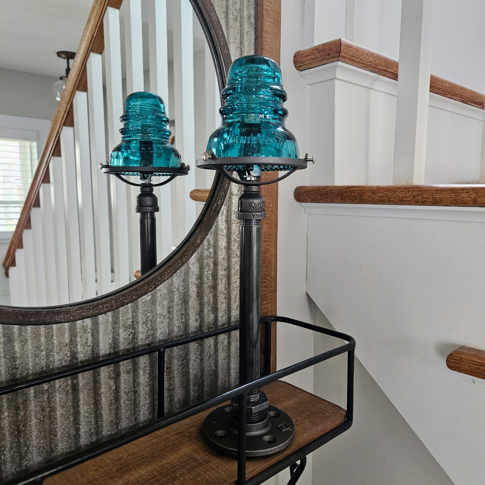 Glass Insulator and Industrial Pipe Table Lamp. Steampunk Lamp.