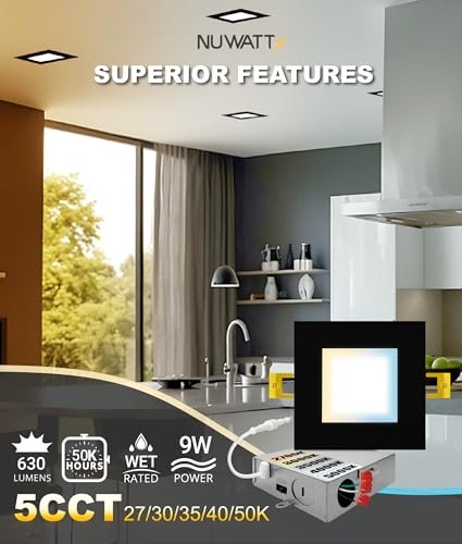 12 Pack 4 Inch Square Ultra-Thin LED Recessed Lighting, Selectable