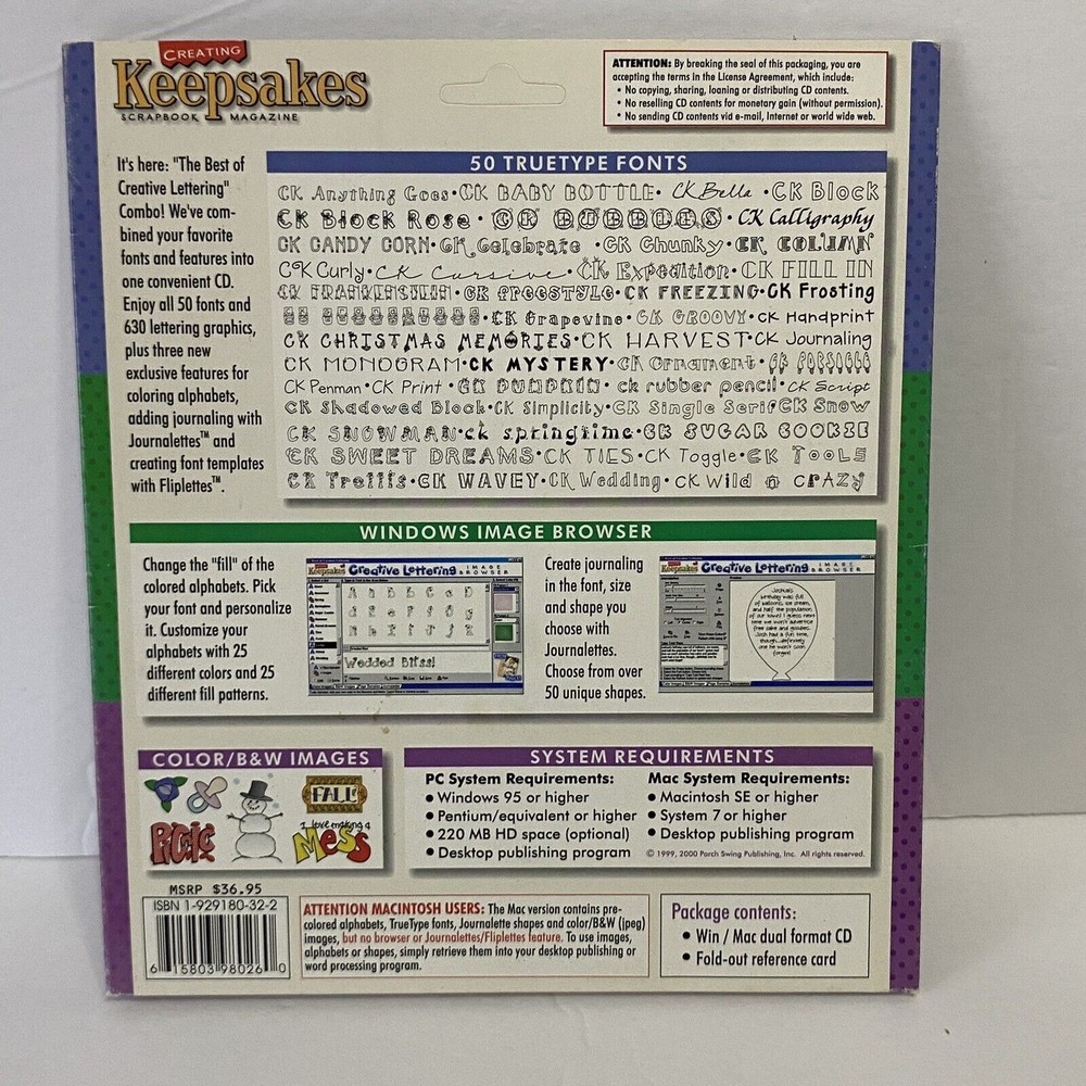 CREATIVE LETTERING COMBO - Keepsakes WIN/MAC CD-ROM 1999 2000