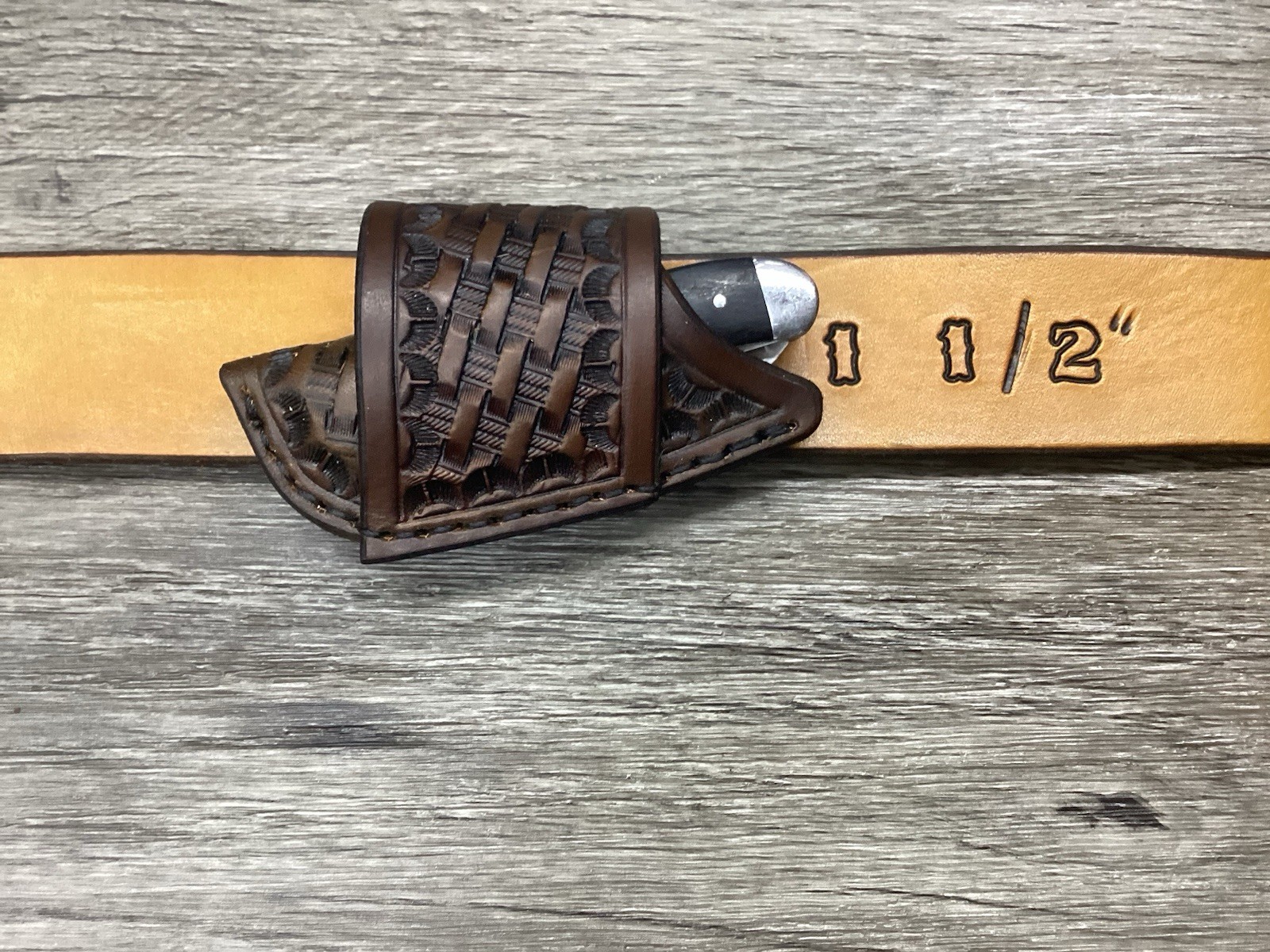 Leather Folding Knife Sheath Horizontal Mini Trapper Size(Sheath Only)