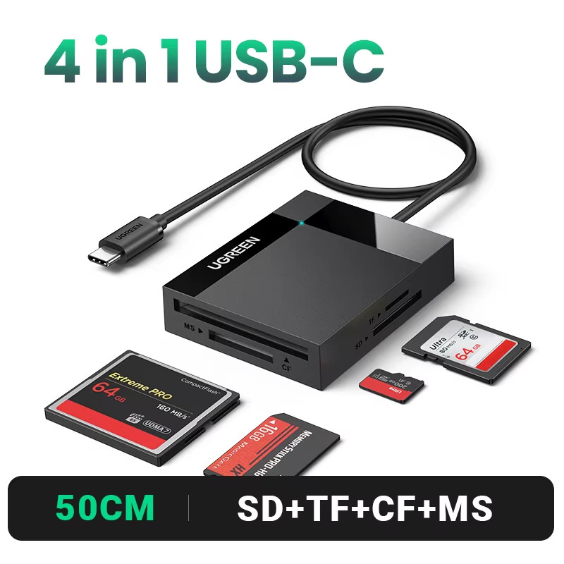 Card Reader 4-In-1 USB3.0/USB-C SD Micro SD TF CF MS Compact Flash Card Adapter