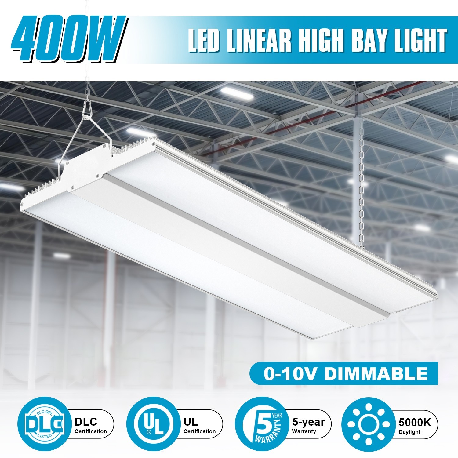 Super Bright 400W 60000LM 2.2FT LED Linear High Bay - Shop Warehouse Lighting