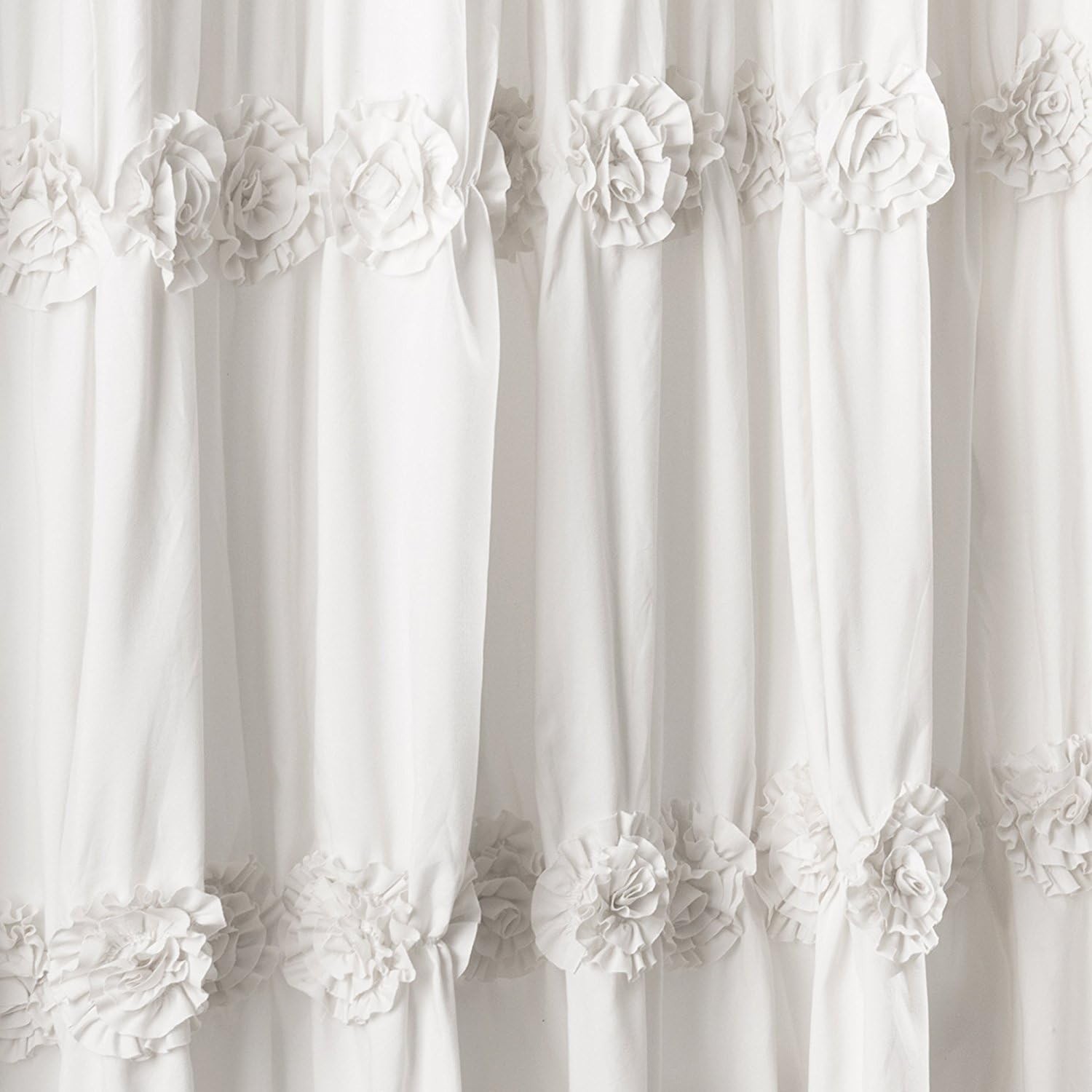Gorgeous Fabric Rosette Shower Curtain Elegant White Ruched Clean Anthropologie