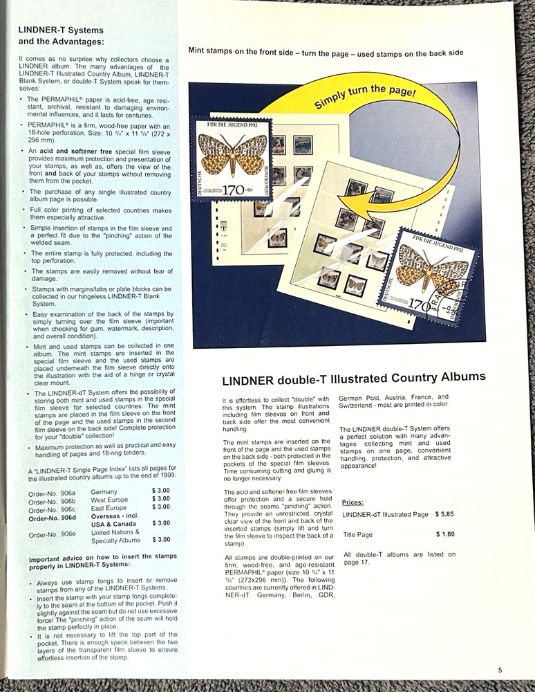 VINTAGE 2002 / 2003 LINDNER STAMP SUPPLIES & ACCESSORIES CATALOG - 60 PAGES