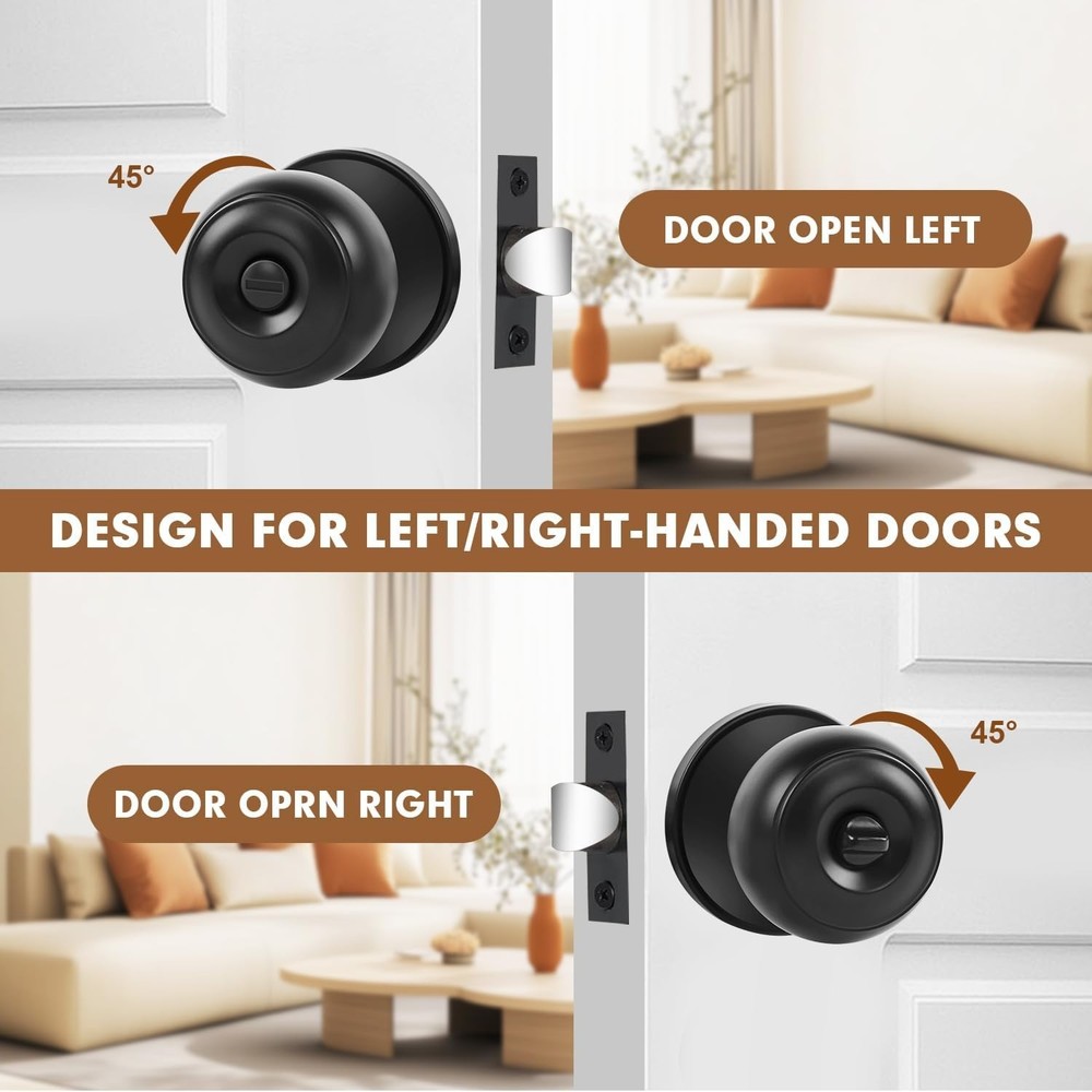 Privacy Door Knobs, 2 Pack Matte Black Door Knobs with Lock, Bed and Bath Door