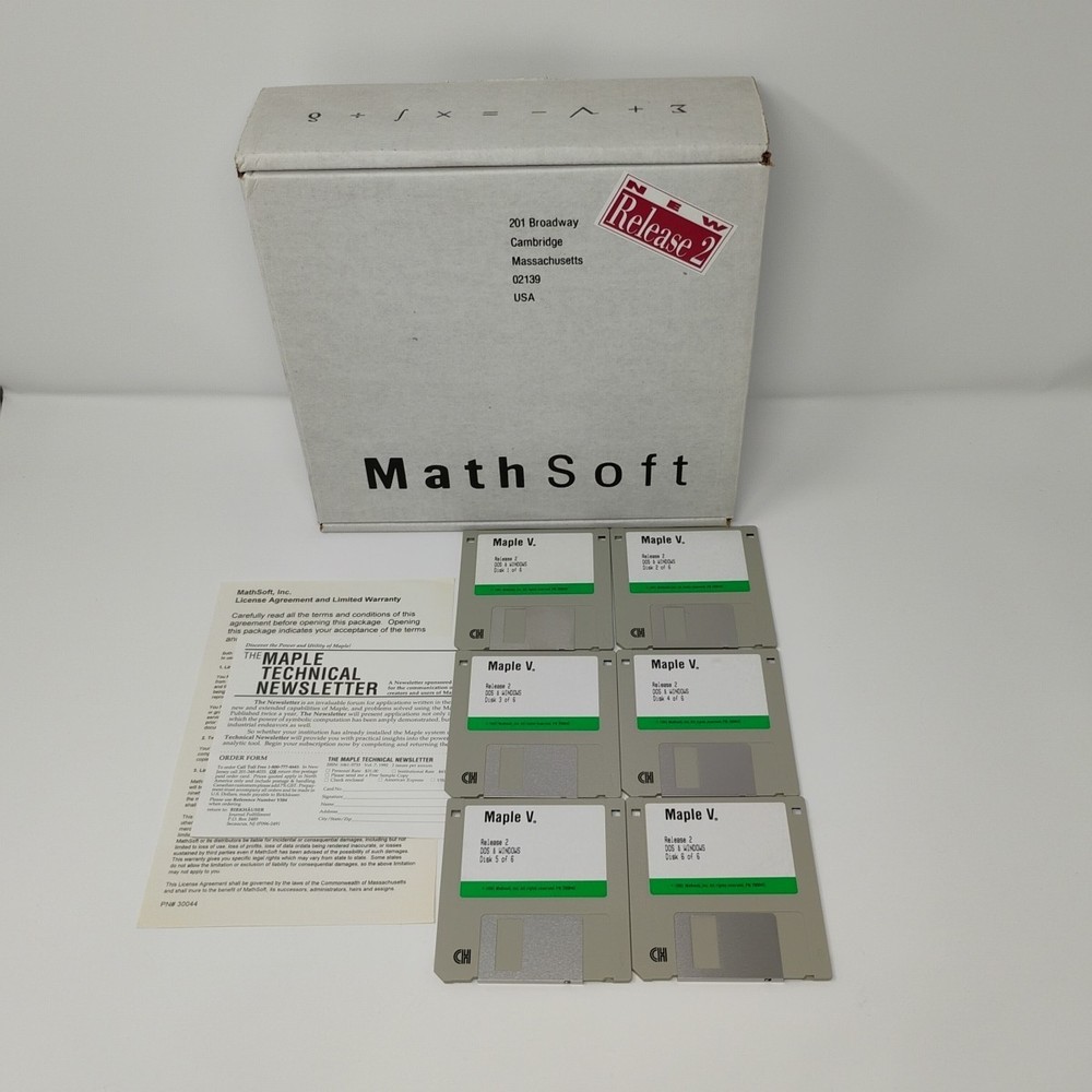 Mathsoft Maple V Mathematics Modeling Vintage 1991 DOS & Windows 3.5" Disks