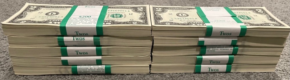 Brand New  ($2) TWO DOLLAR BILLS UNCIRCULATED SEQUENTIAL - 5 Sequential Notes.