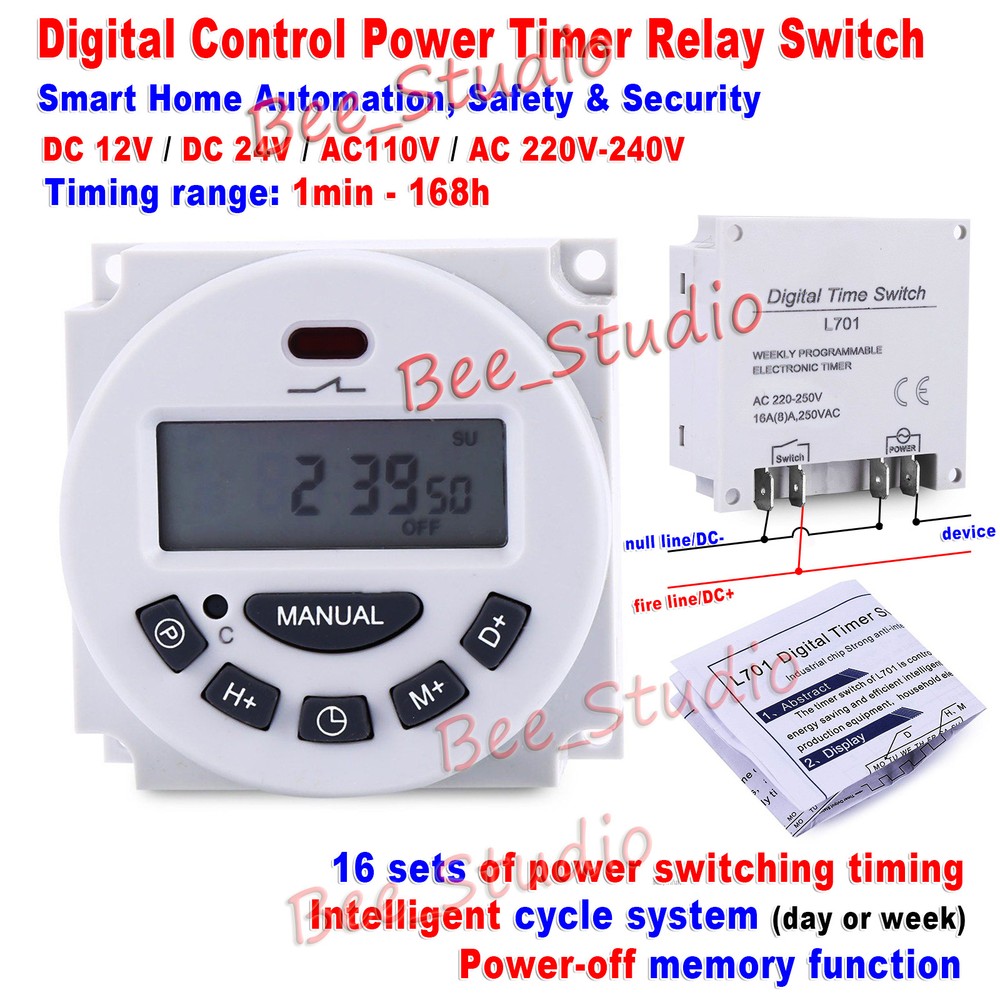 DC 12V 24V AC110V 120V 220V 230V LCD Programmable Cycle Clock Timer Relay Switch