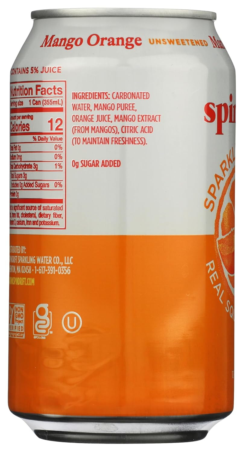 Spindrift Seltzer Orange Mango, 12 Fl Oz
