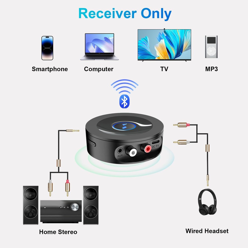 Bluetooth 5.2 Receiver for Home Stereo, RCA & 3.5mm AUX Out Put, Wireless Aud...