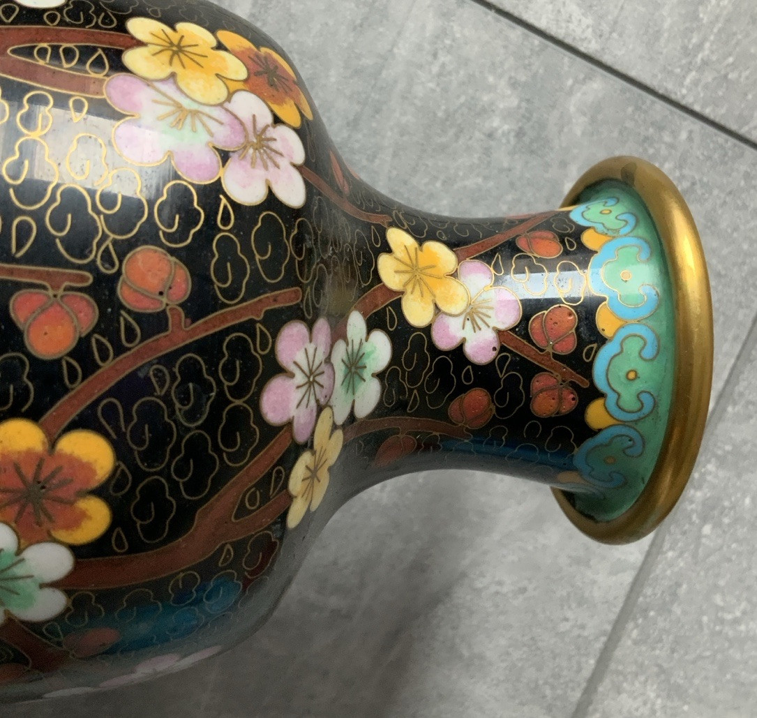 Lot Of 4 CLOISONNE Noir Enamel On Brass Variety Shapes Vases Vintage & Antique