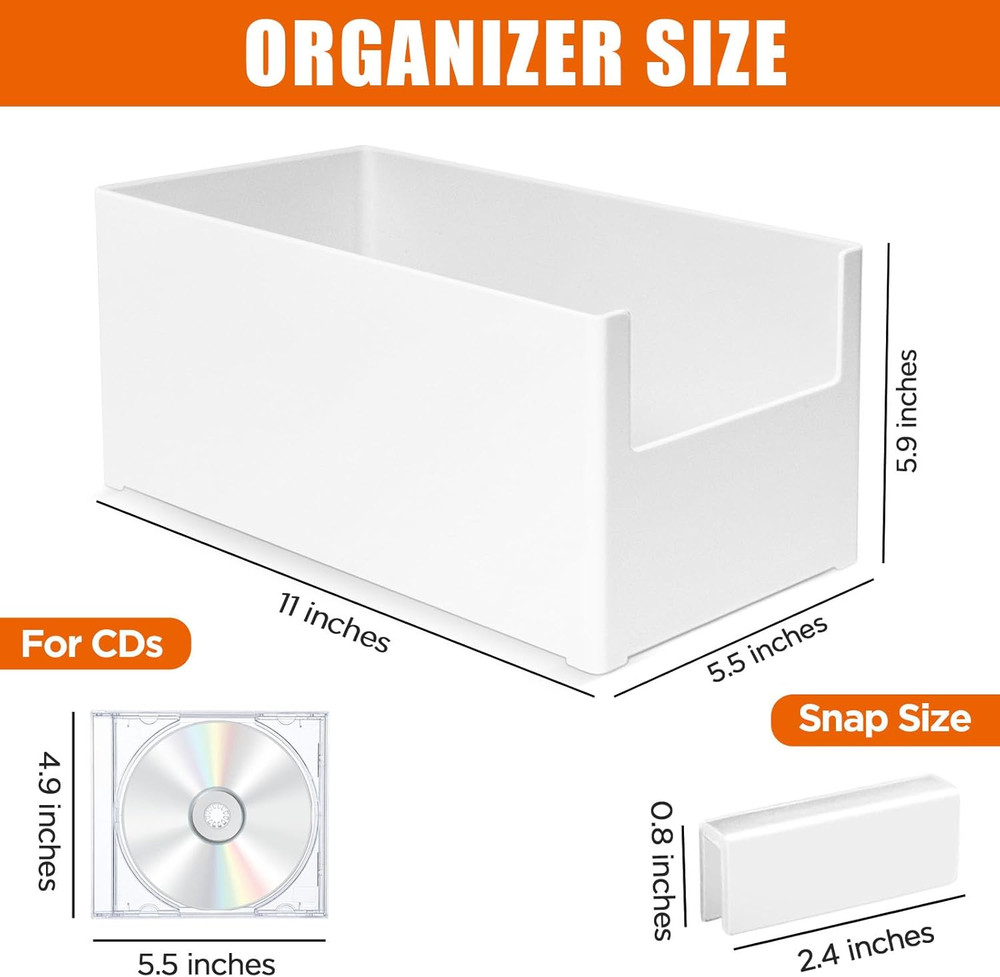 CD Storage Box, Stackable Plastic CD Organizer, Hold Up to 25 CDs, CD Storage Ca