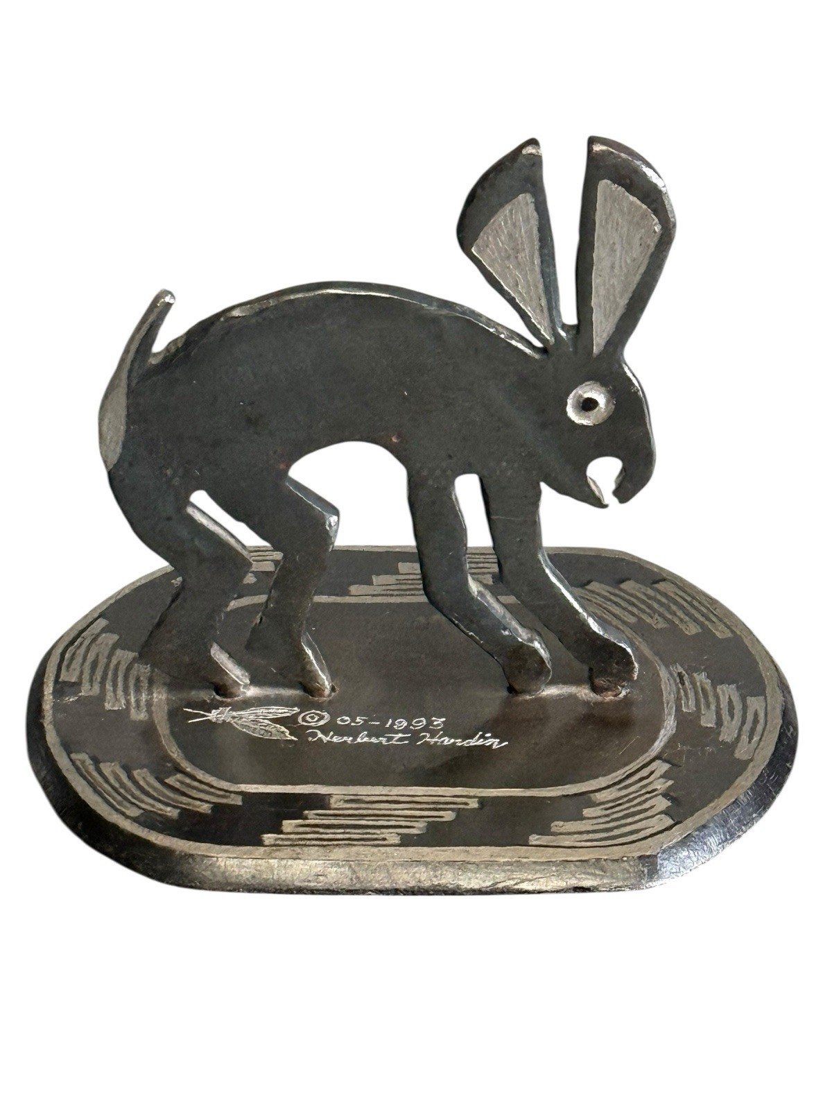Herbert Hardin Signed Metal Mimbus Rabbit Sculpture 1993 Santa Clara Southwest