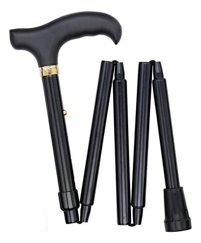 Black Mini Compact Adjustable Folding Cane
