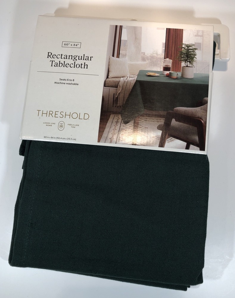 Threshold Forest Green Oblong Tablecloth 60" X 84” Rectangular ￼Cotton/Linen