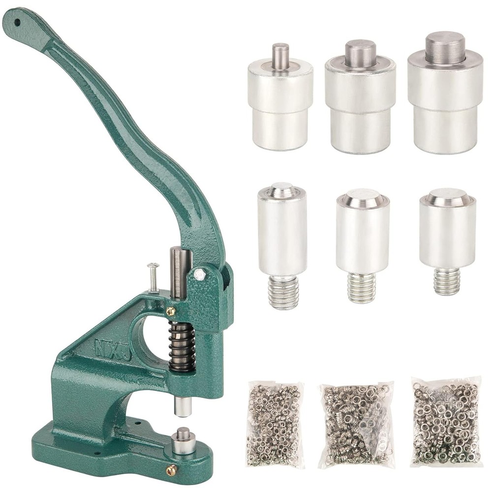 Efficient Grommet Machine Kit - 3 Interchangeable Dies & 1500 Grommets Included