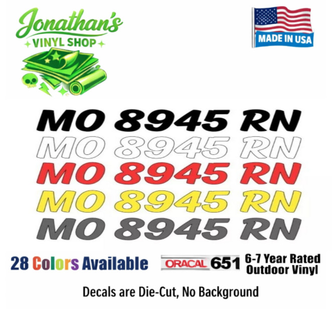 Custom Boat Registration Numbers Decals Set of 2 3" x 18" Letters Jet Ski Decal