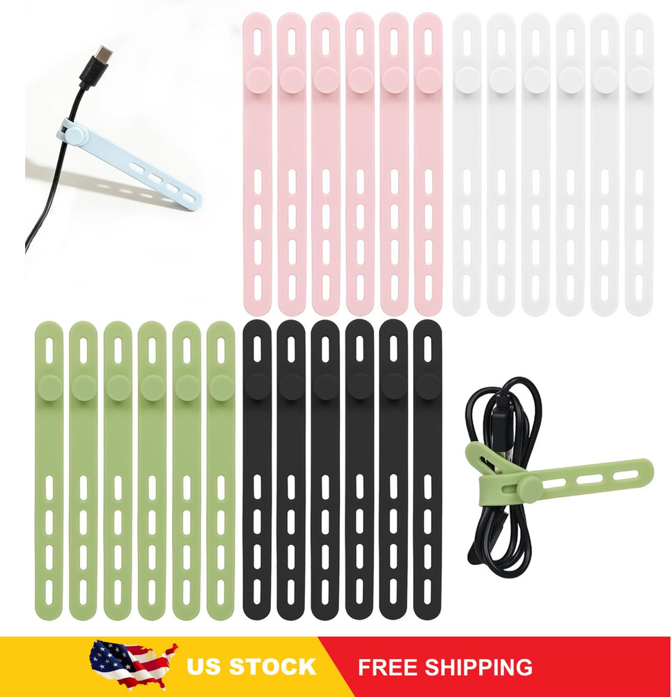 Donruby 24Pcs Silicone Cable Ties - Reusable & Washable with Locking Buckles,