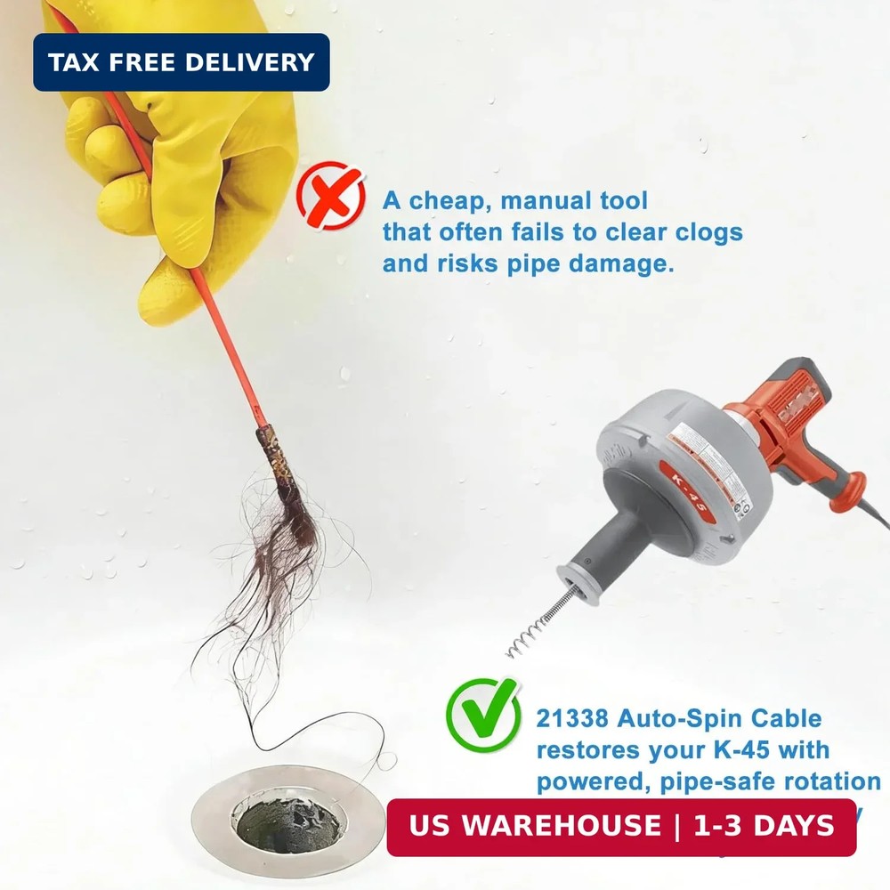 21338 Auto-Spin Replacement Cable for Ridgid - 1/4" x 30' Drain Snake Cable Comp