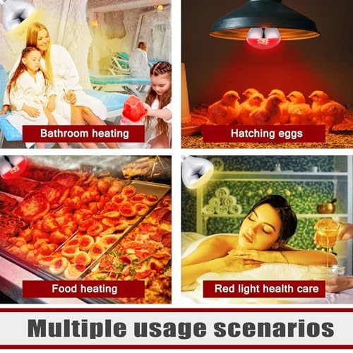 Pack 250 Watt Heat Lamp 120v R0 Heat Lamp Bulbs Glass 250 Watts 4 Silver, Red