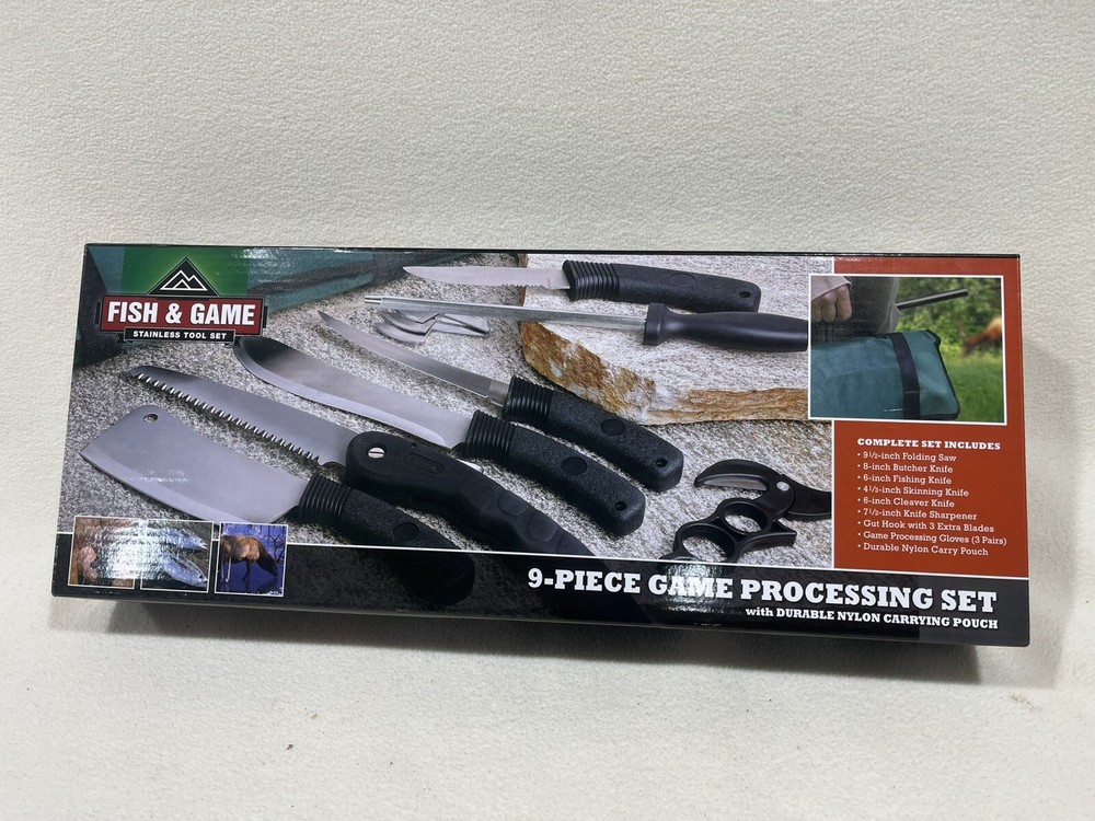 Fish & Game 9-Piece Game Processing Set w/Durable Nylon Carrying Pouch NEW