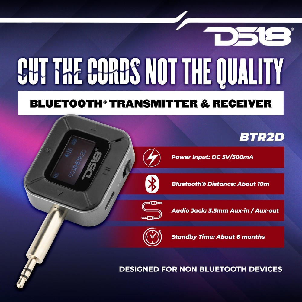 DS18 2-in-1 Wireless Bluetooth 5.0 Adapter Transmitter Receiver with LCD Screen