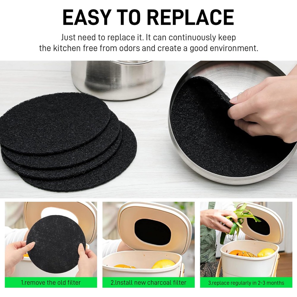 Kitchen Compost Bin Charcoal Filter, Spare Activated Carbon Filter, 6 Pieces Set