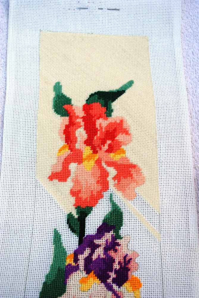 Vtg Deux Amis Iris Bell Pull? Needlepoint Canvas 153P Yarn Stitching started