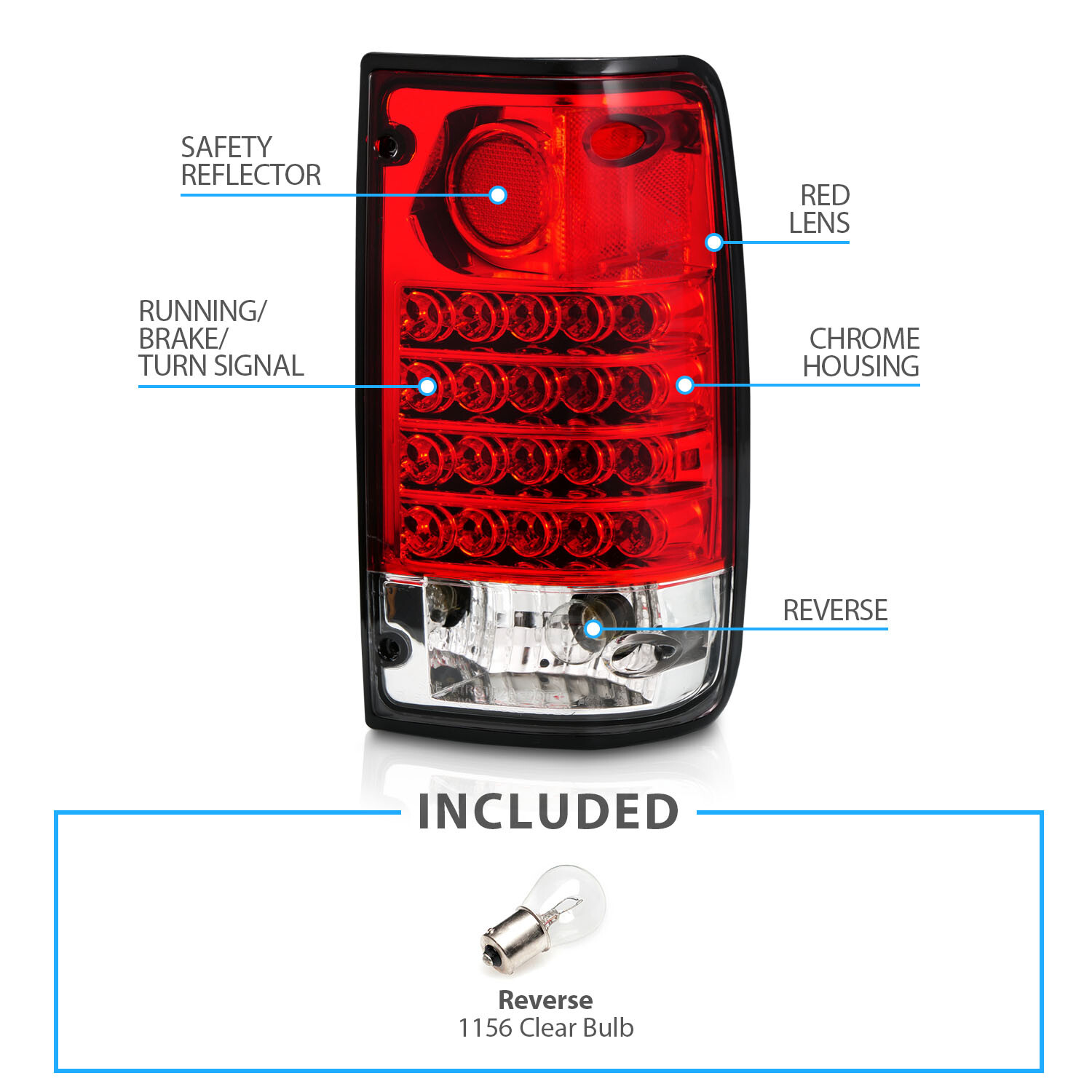 1989-1995 Toyota Pickup Truck Red Clear LED Taillights Bulb Socket Included Pair