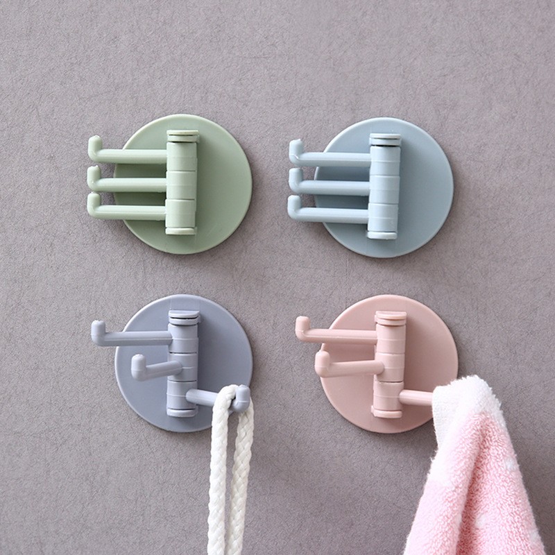 Set of 3 Random-Colored Rotating Hooks – Multifunctional Plastic Wall Hooks for