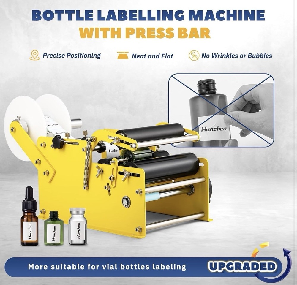 Hanchen Bottle Labeler Manual Round Labeling Machine Adjustable Label Applicator