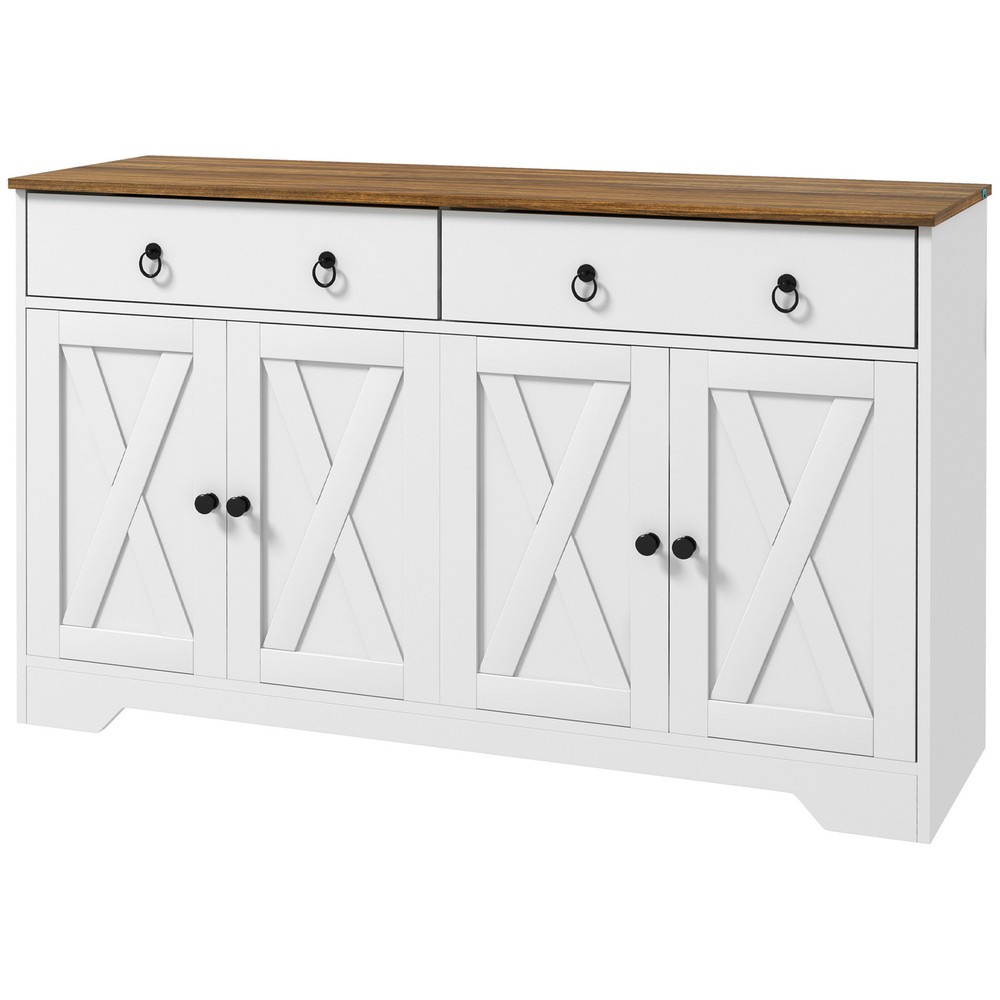Kitchen Sideboard, Buffet Cabinet with Barn Doors, Adjustable Shelf, White