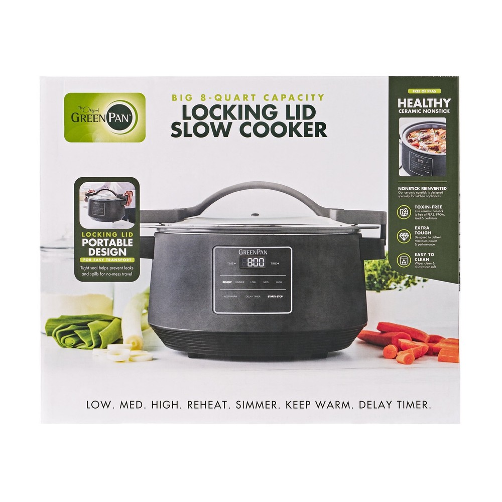 8 Quart Locking Lid Slow Cooker, Healthy Ceramic Nonstick, Graphite